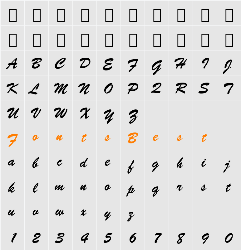 BrushScript BT Character Map
