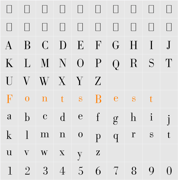 Bodoni-Serial-Light Character Map