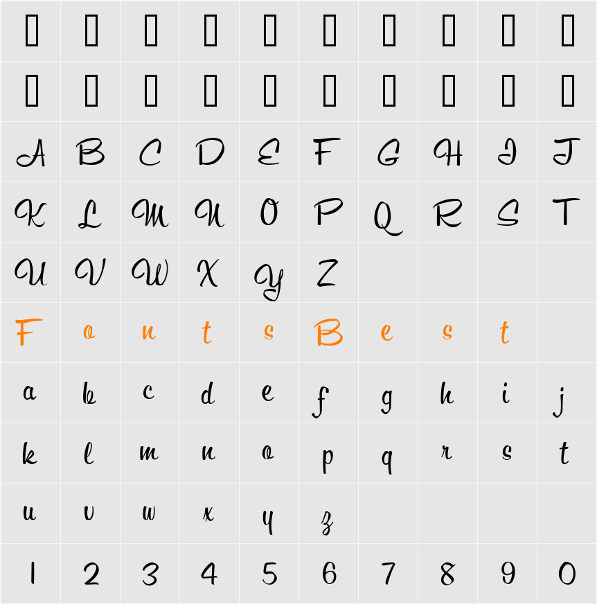 Rambler Script JF Character Map