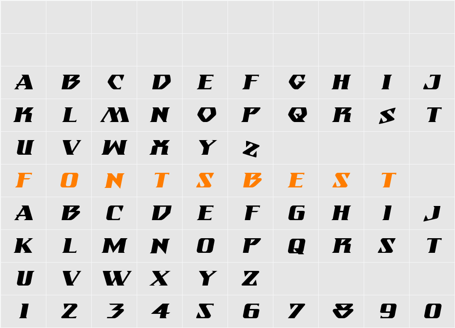 Eternal Knight Expanded Italic Character Map