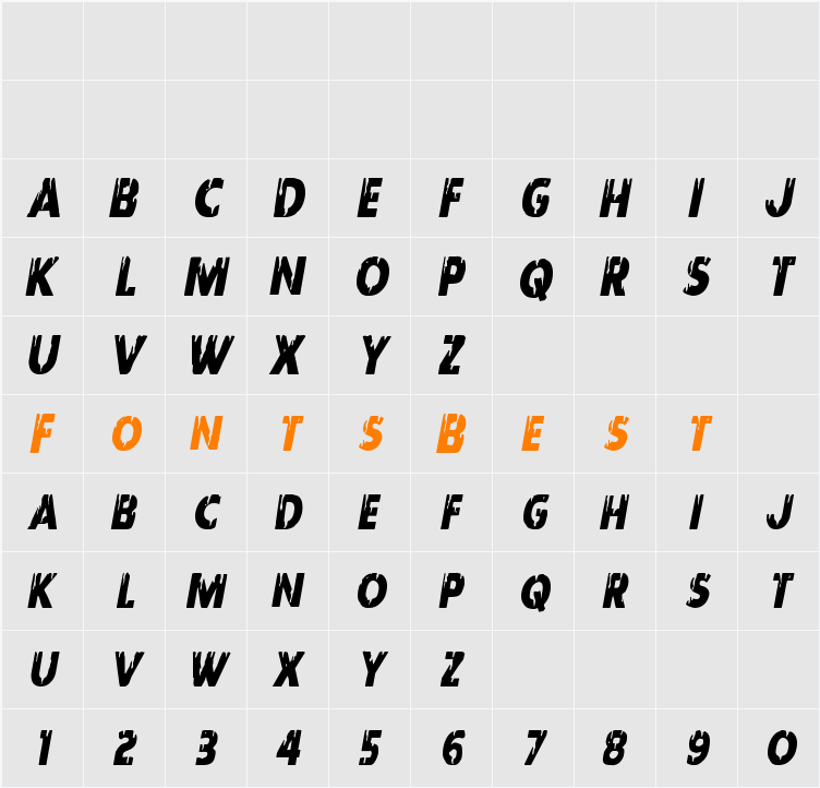 Red Undead Condensed Italic Character Map