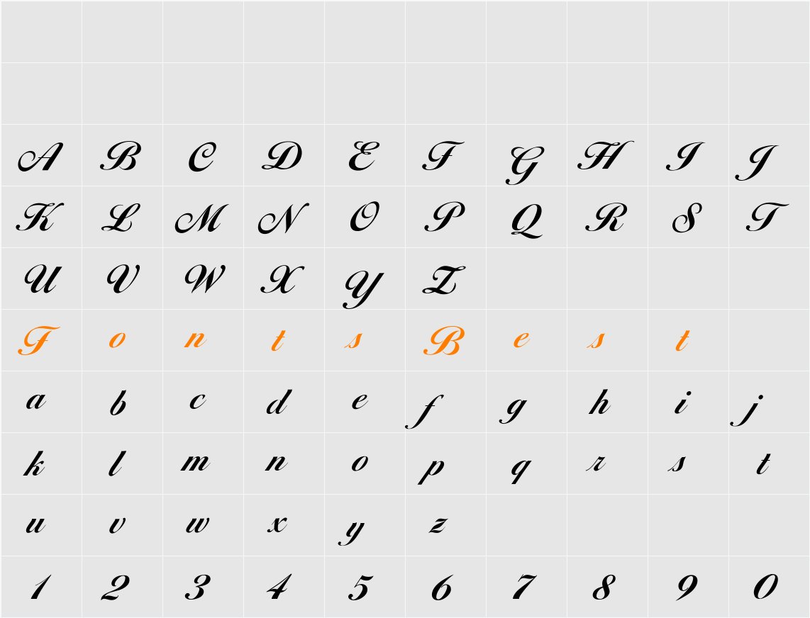 OPTIDiannaScriptBoldAgency Character Map