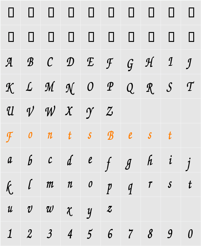ExchequerScriptCondensed Character Map