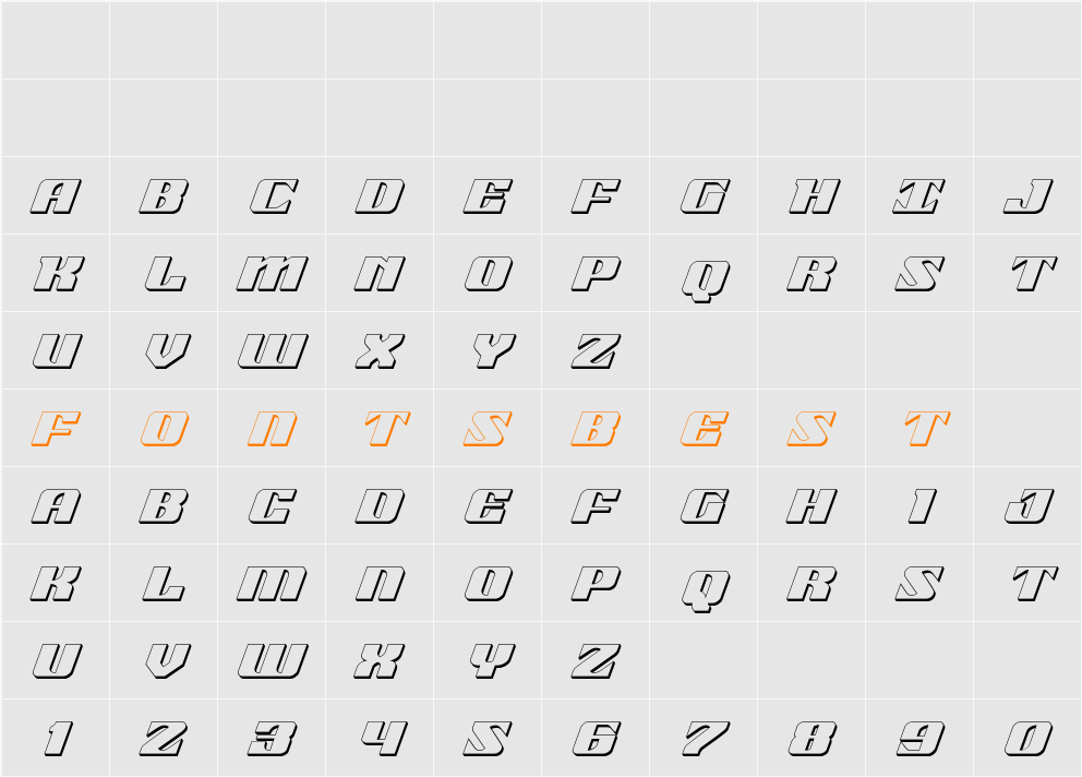 21 Gun Salute 3D Italic Character Map