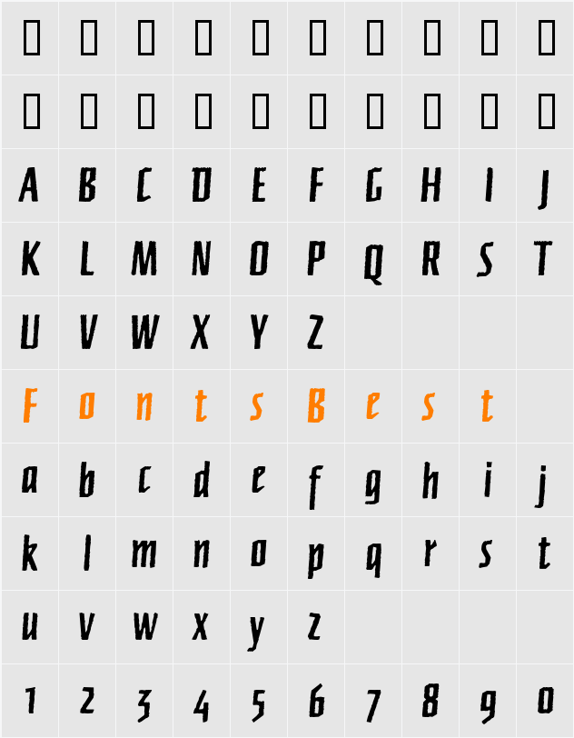 FFNewberlinBoldRough Character Map
