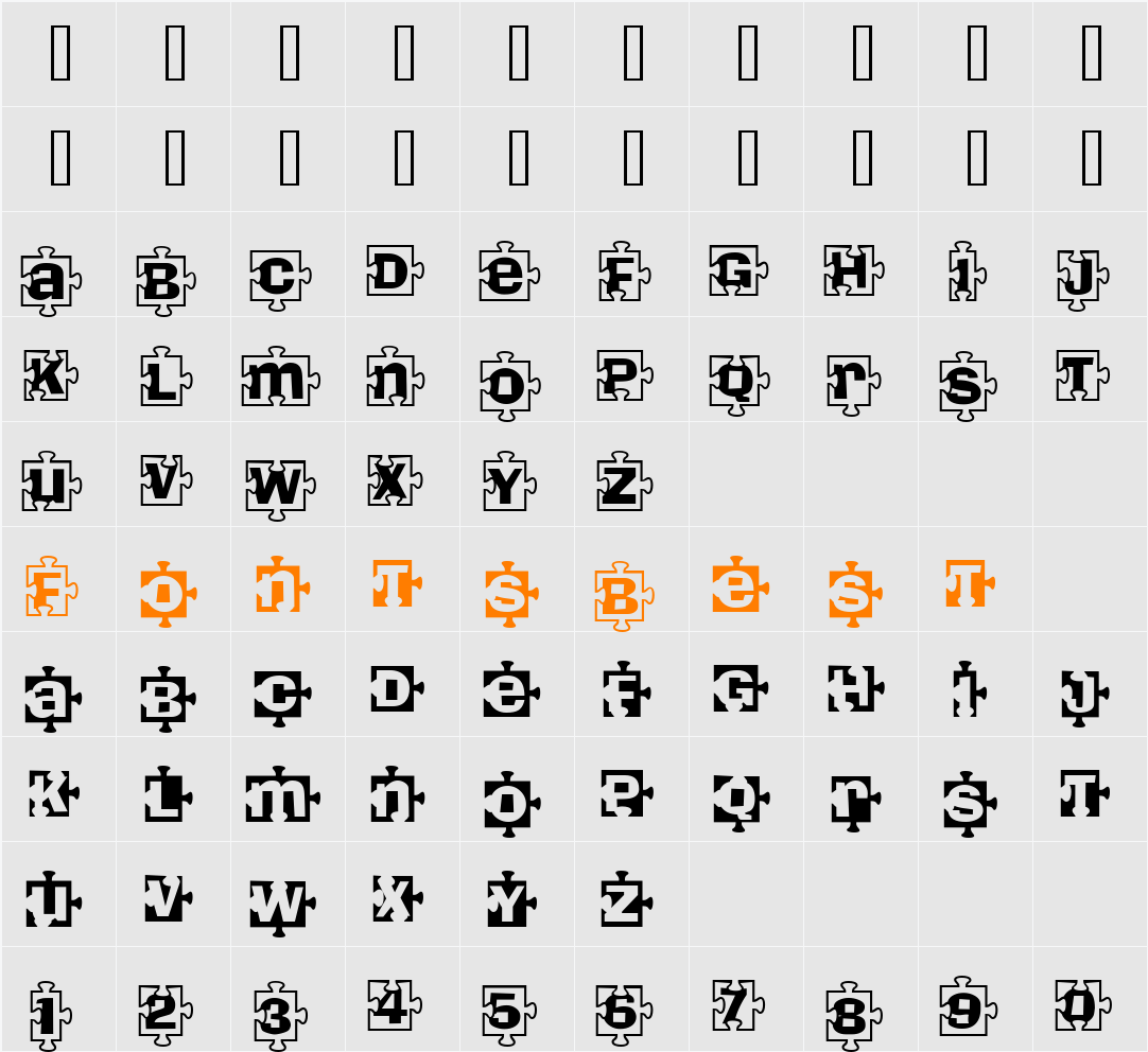 PiecesBW Character Map