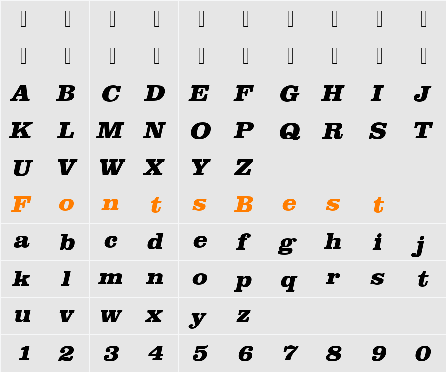 URWClarendonTExtBolWid Character Map