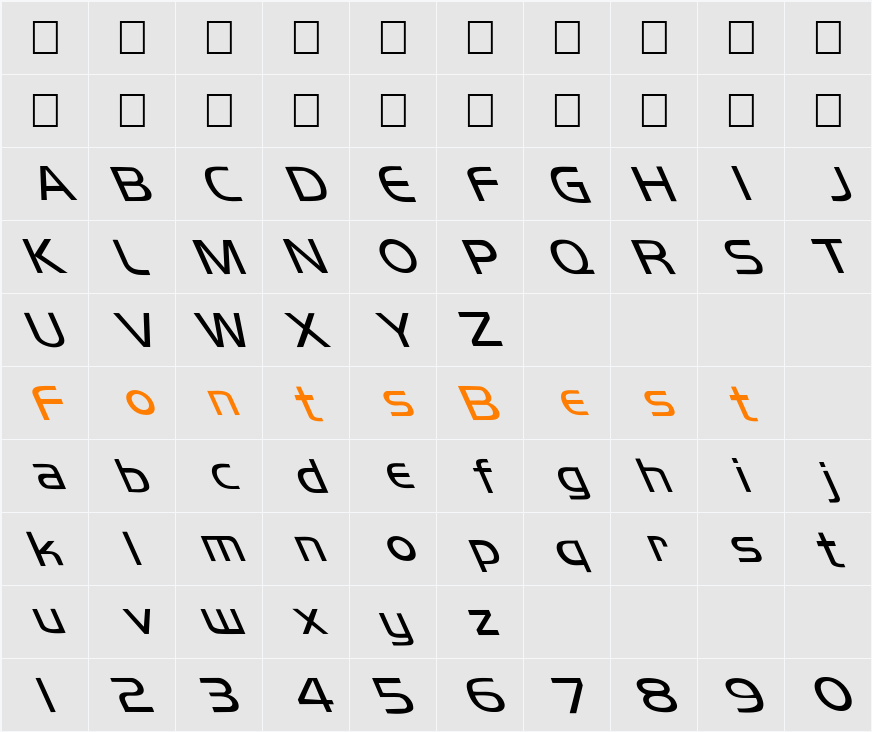 FZ BASIC 8 LEFTY Character Map