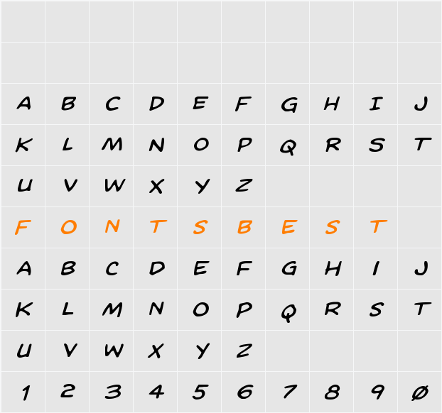 Domino Mask Expanded Italic Character Map