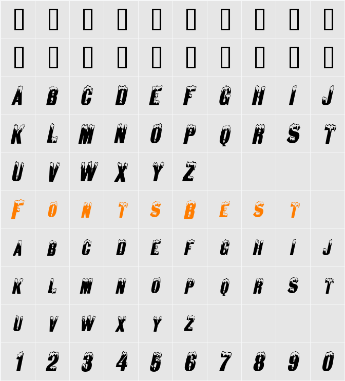 Snow Caps-Condensed Character Map