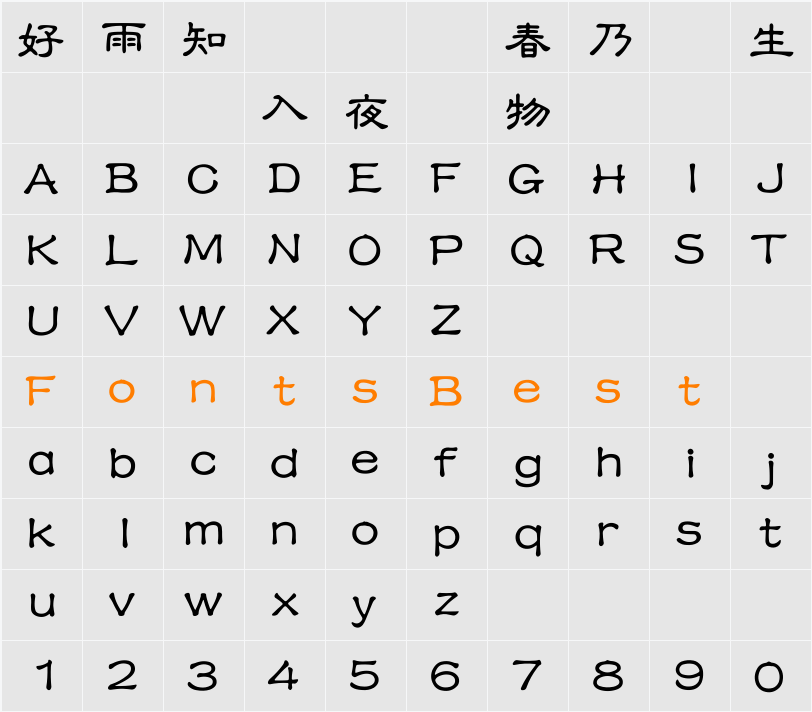 HanWangLiSuMedium Character Map