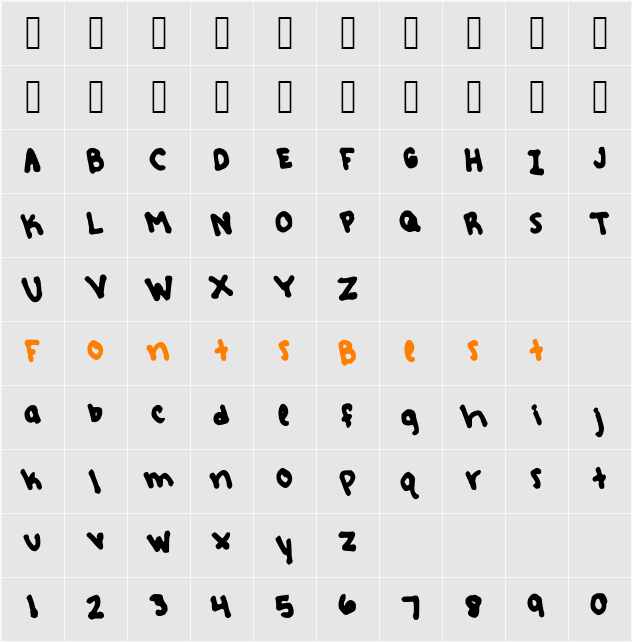 RebeccasHandwriting Character Map