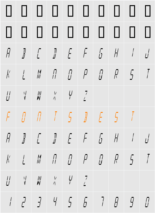 Digital Readout Condensed Character Map