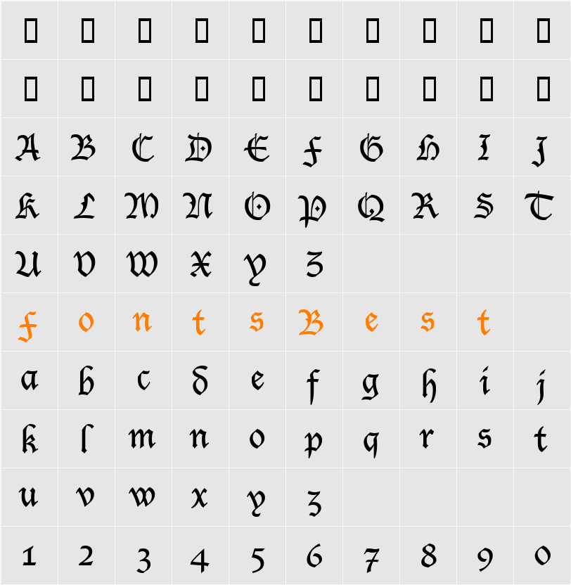 Lucida Blackletter Character Map