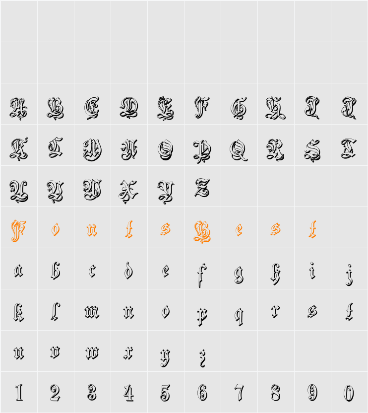 ZendaEmbossed Character Map