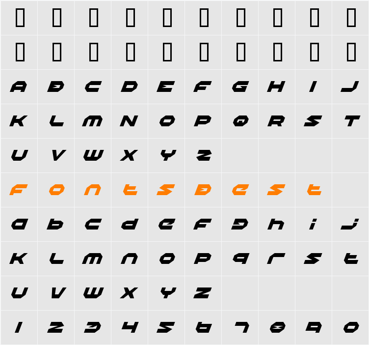 Halo Italic Character Map