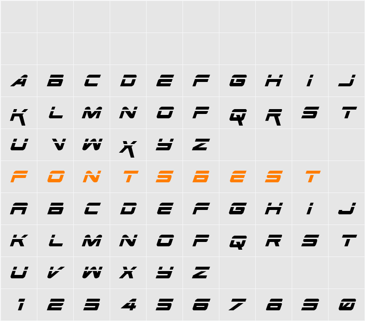Space Ranger Laser Italic Character Map
