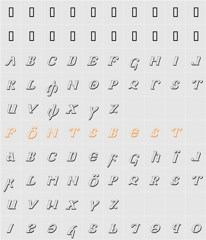 Holy Empire Shadow Italic Character Map