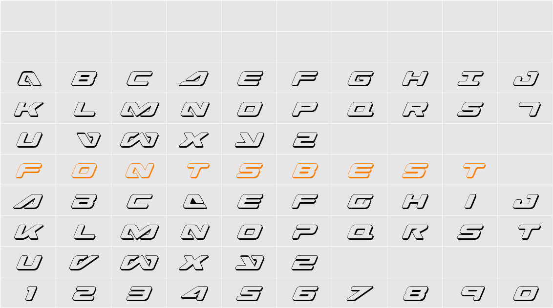 Sea-Dog 3D Italic Character Map