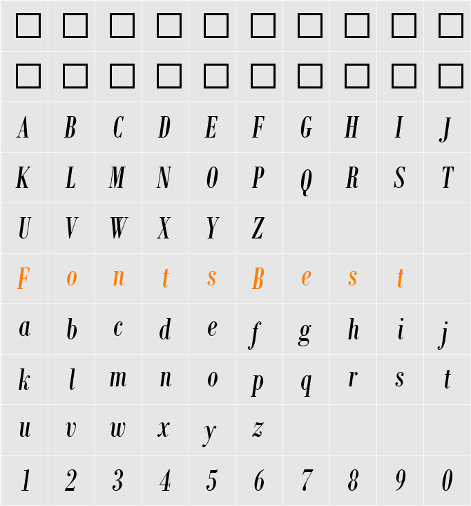 Bodoni MT Condensed Character Map