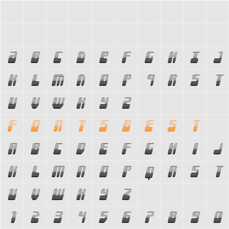 Force Majeure Gradient Italic Character Map