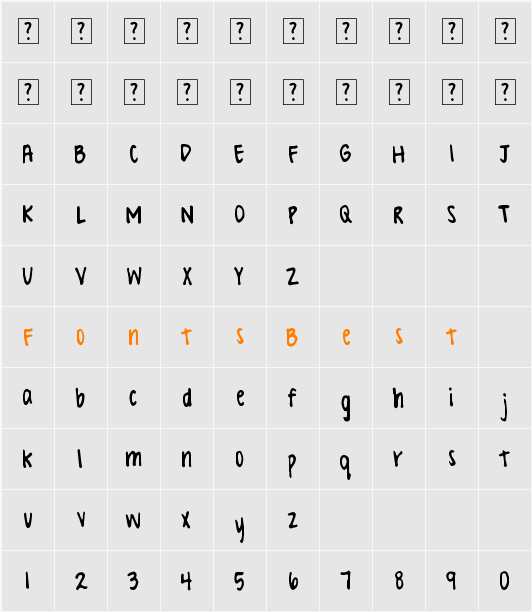 Valerie Hand Character Map
