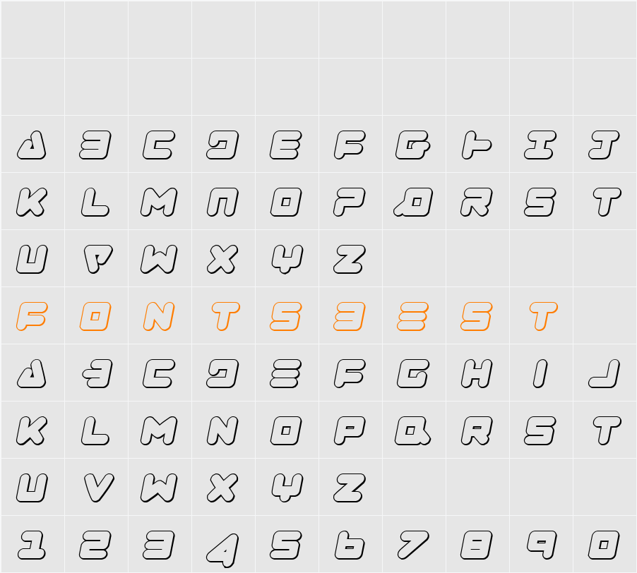 Zealot Outline Italic Character Map