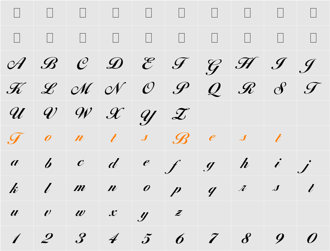 Diana Script Agency Bold Character Map
