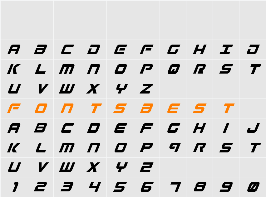 Gunship Condensed Ital Character Map