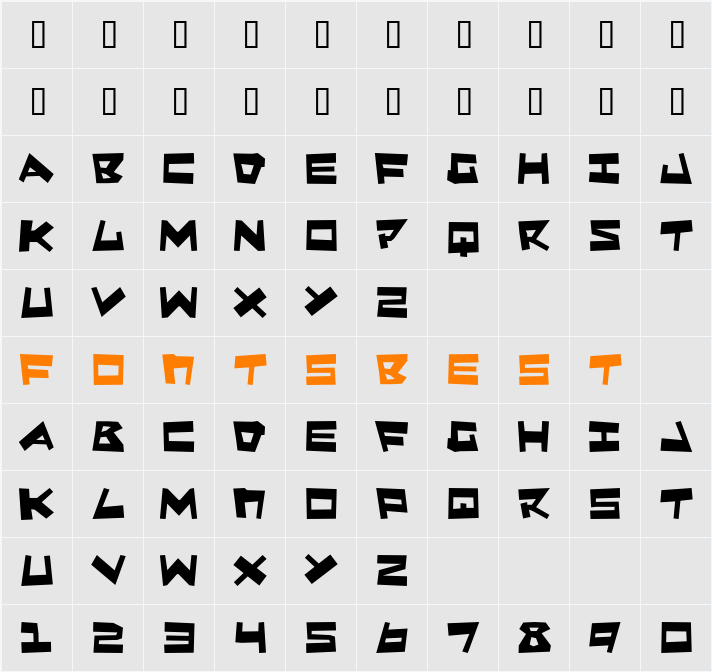 Quake & Shake Character Map