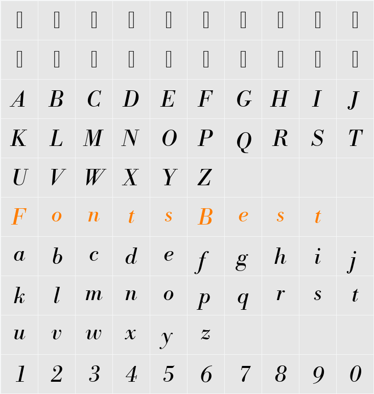 BodoniAntT Character Map