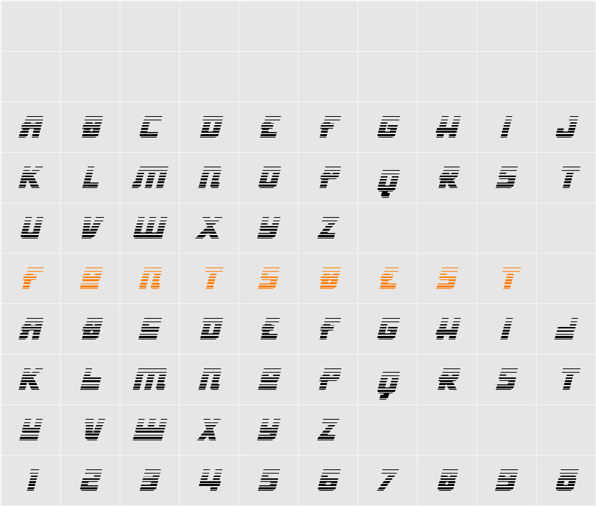 Hong Kong Hustle Gradient Italic Character Map