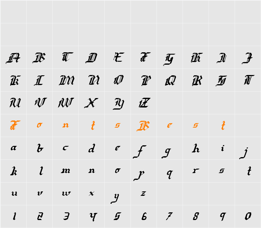 Redcoat Italic Character Map
