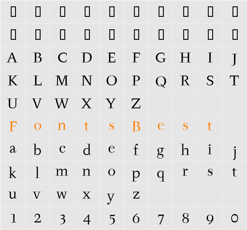 TyfaITC TT Character Map