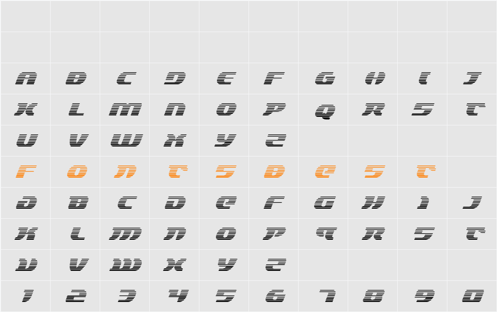 Lord of the Sith Gradient Italic Character Map