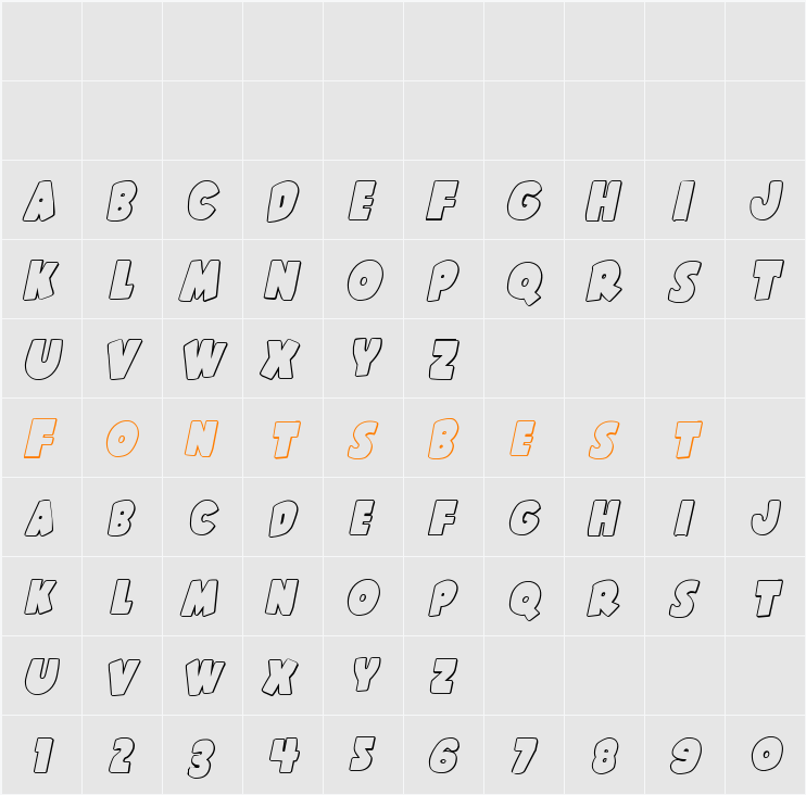 Shablagoo Outline Italic Character Map