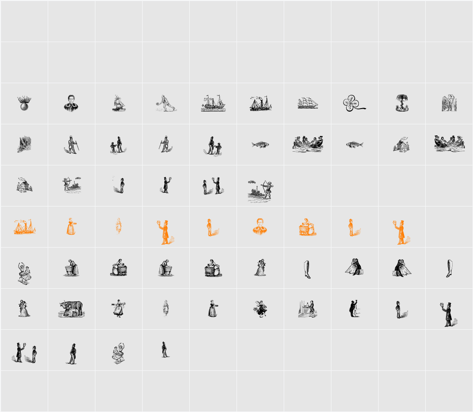 Old Times Cuts Character Map