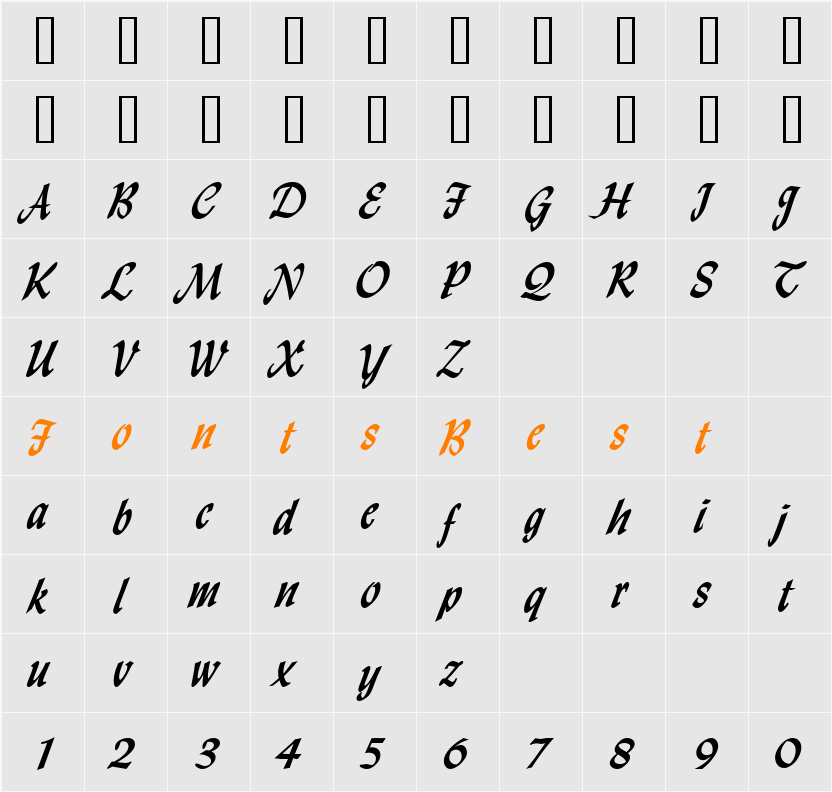 Lynda Script Character Map