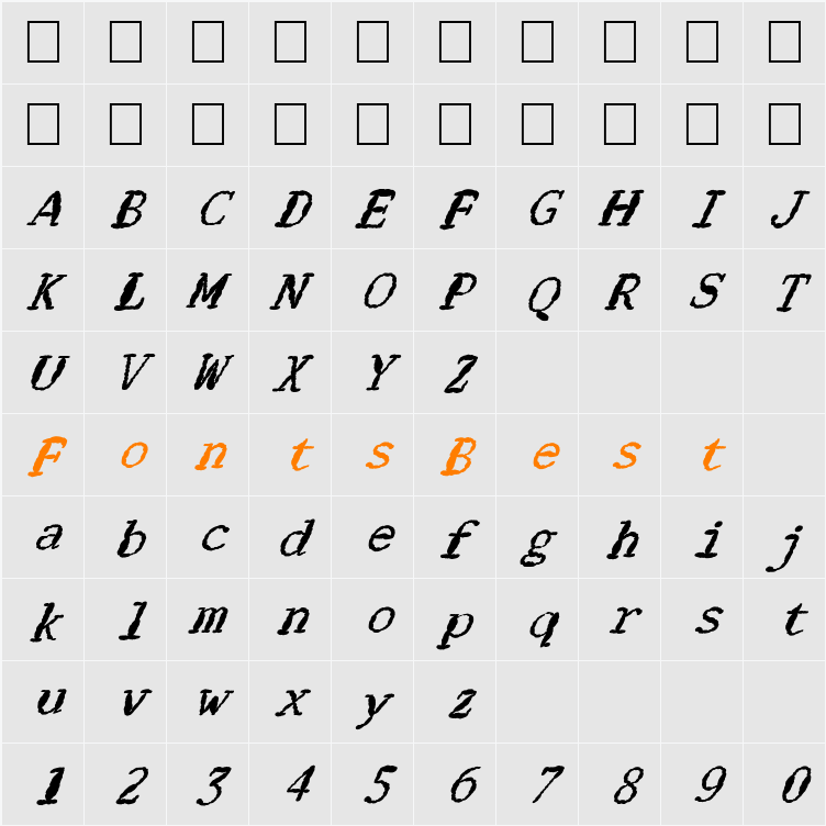 FZ DIGITAL 1 MANGLED ITALIC Character Map