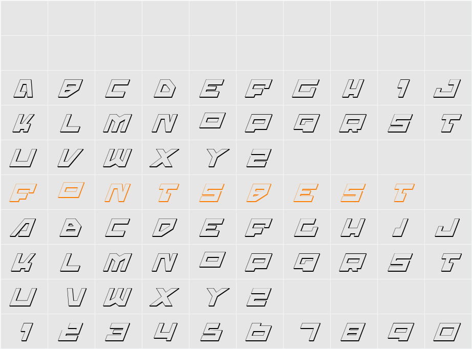 Trajia Shadow Italic Character Map