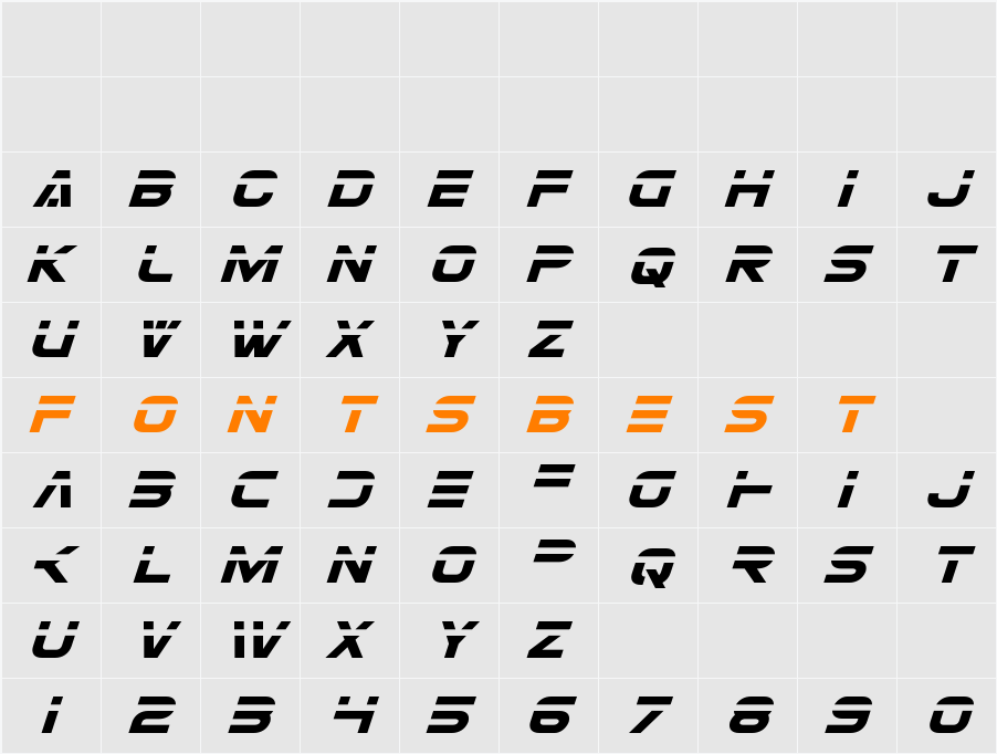 Eurofighter Laser Italic Character Map