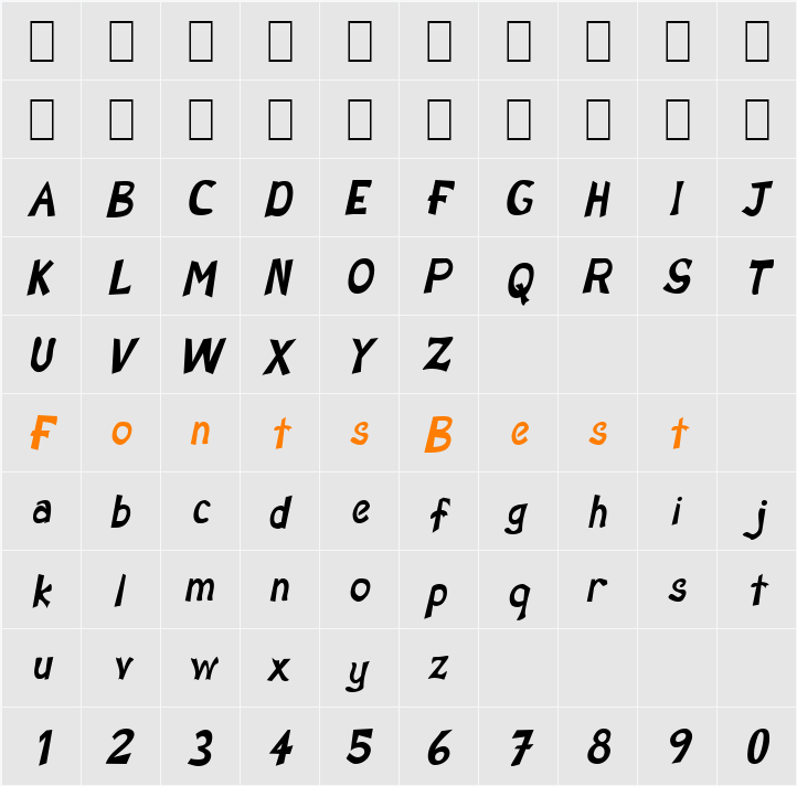 Sarah-Condensed Character Map