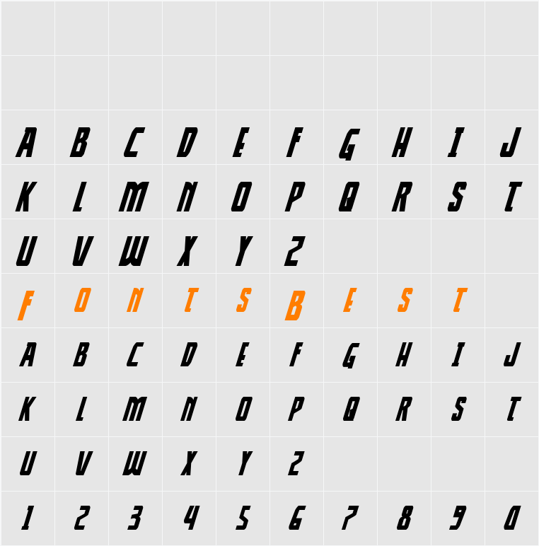 Thunder-Hawk Drop Italic Character Map