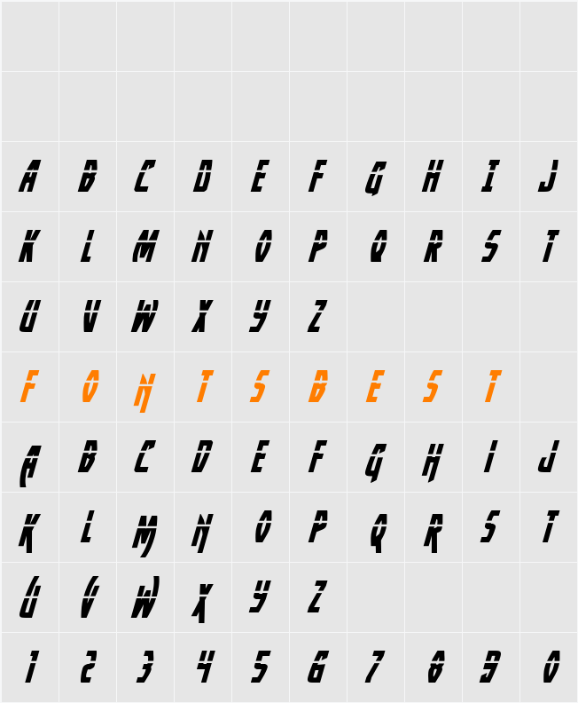 Yankee Clipper Laser Italic Character Map