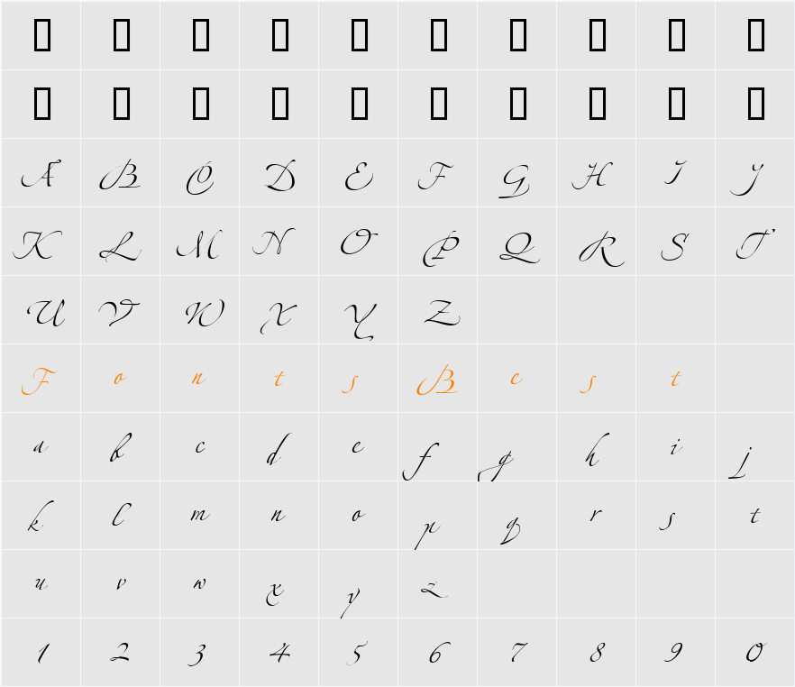 Zapfino Linotype Three Character Map