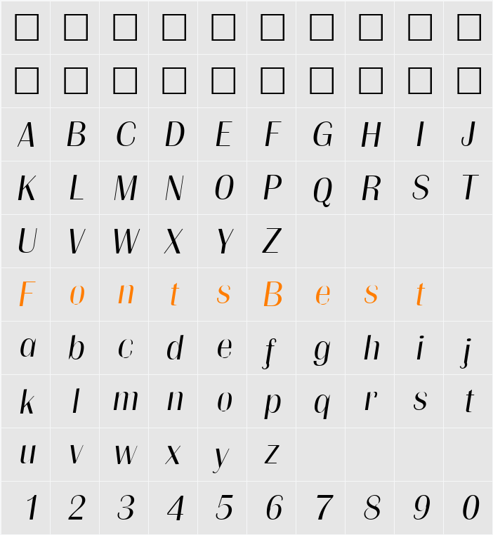 Grenoble Light SF Character Map