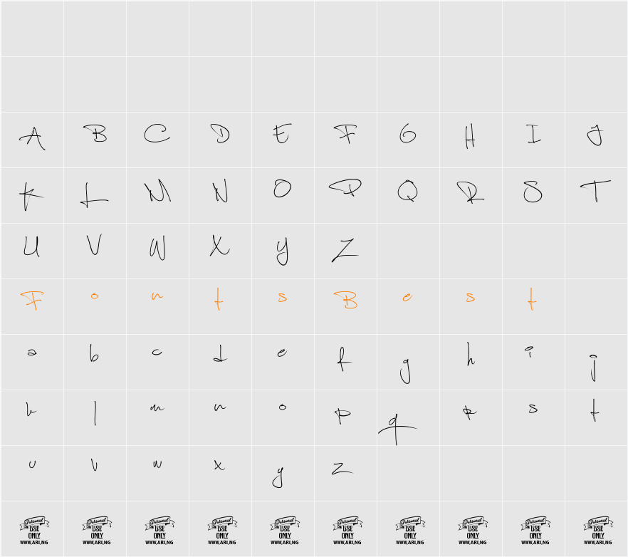 Shimes One PERSONAL USE Character Map