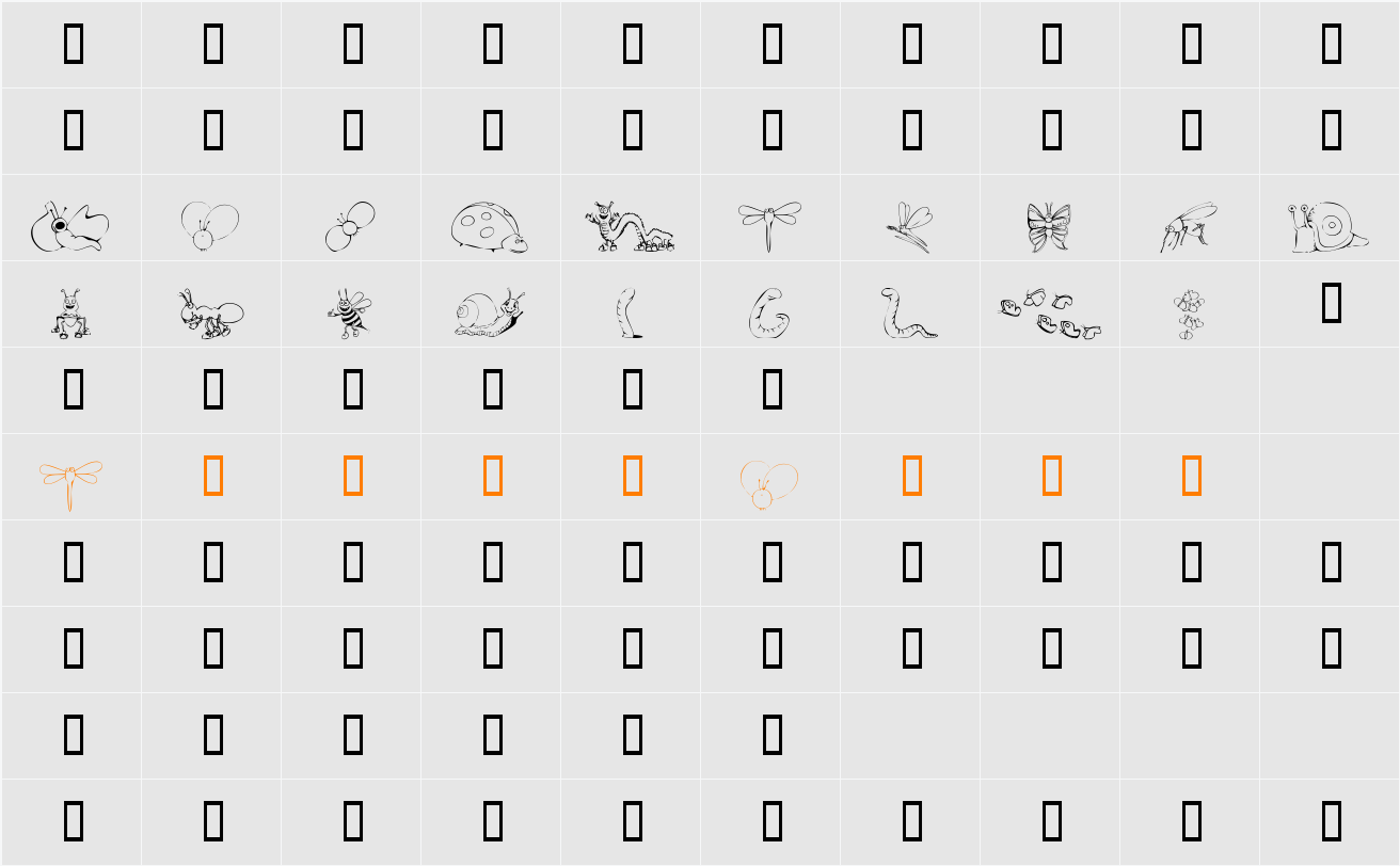 KR Cute As A Bug Character Map