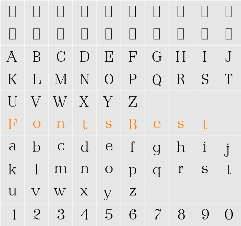 Priamos-Serial-ExtraLight Character Map