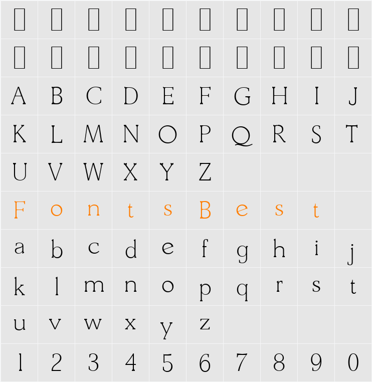 DerringerSerial-Xlight Character Map